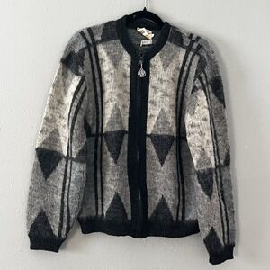 Vintage 1960's Penney's Towncraft Wool Mohair Geometric Zip Sweater Jacket L
